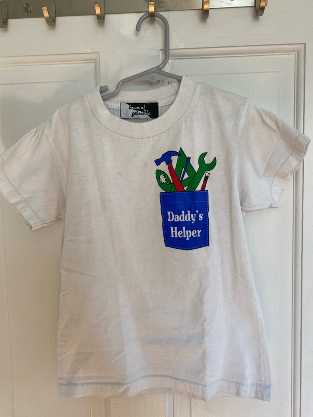 Vintage Daddy's Helper House of Gabrielle White Tools Screen T-shirt Sze 5?